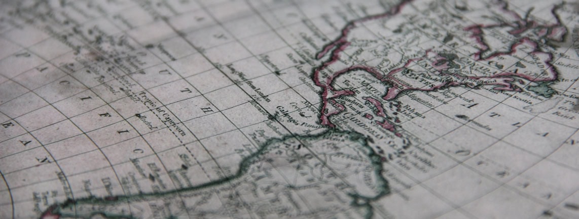 Map of the Americas at oblique angle.