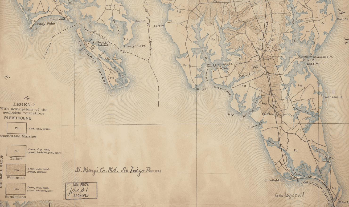 A map depicting the St. Mary’s County, Maryland, St. Inigo Farms.